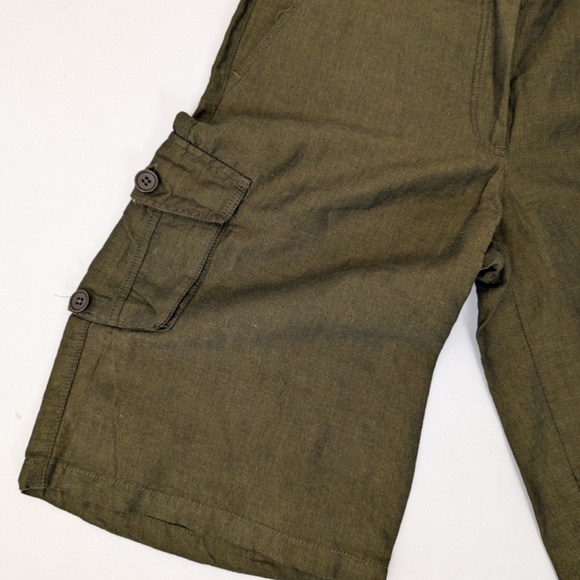 Linen Steilmann Olive Dress Shorts Bermuda Long Thigh Length Pockets Cargo - Picture 3 of 8